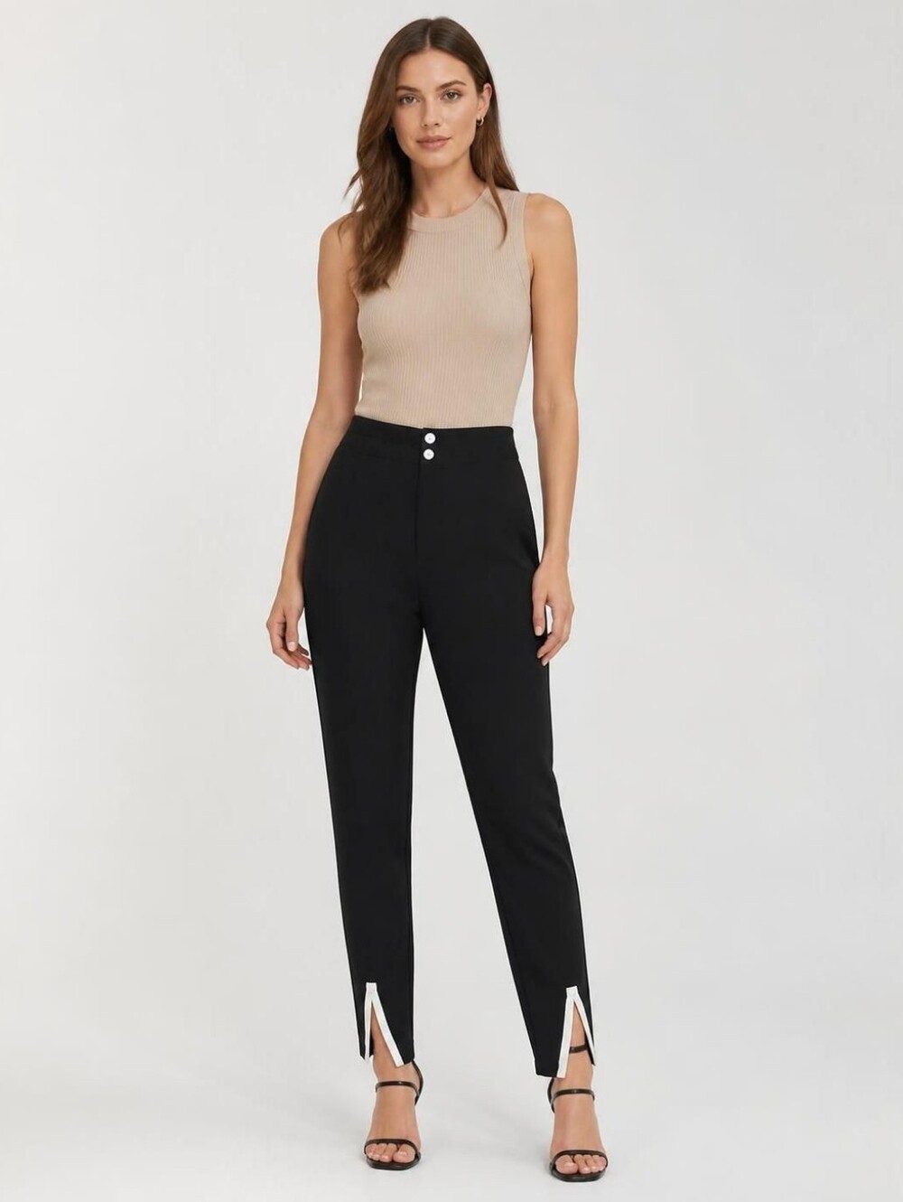 SHEIN Black Ankle Cropped Knit Pants with White Trim